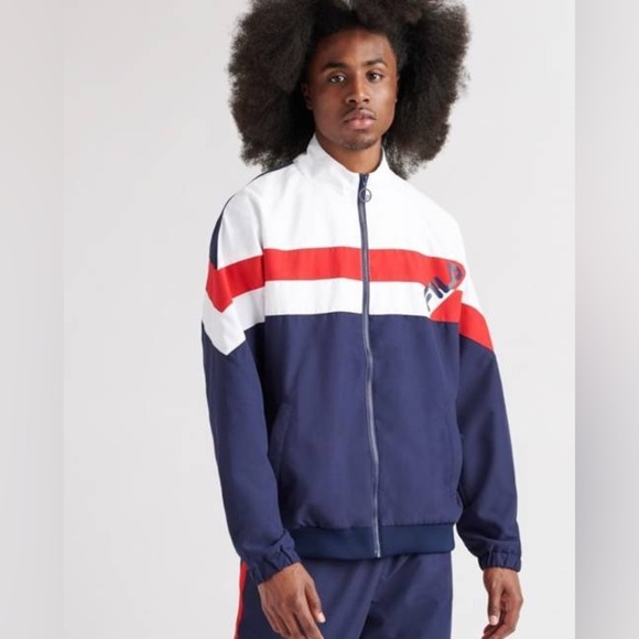 Fila Other - Fila Mens Slade Track Jacket Logo Spell Out Blue White Color Block Windbreaker